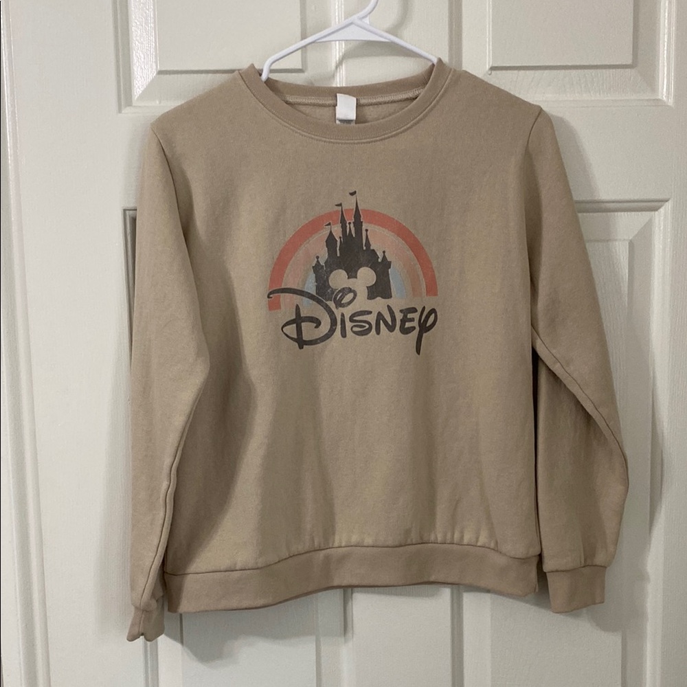 Kids Disney logo tan crew neck long sleeve sweatshirt